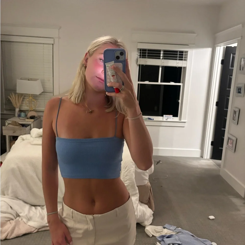 Zara Light Blue Ribbed Top - Picture 2 of 6